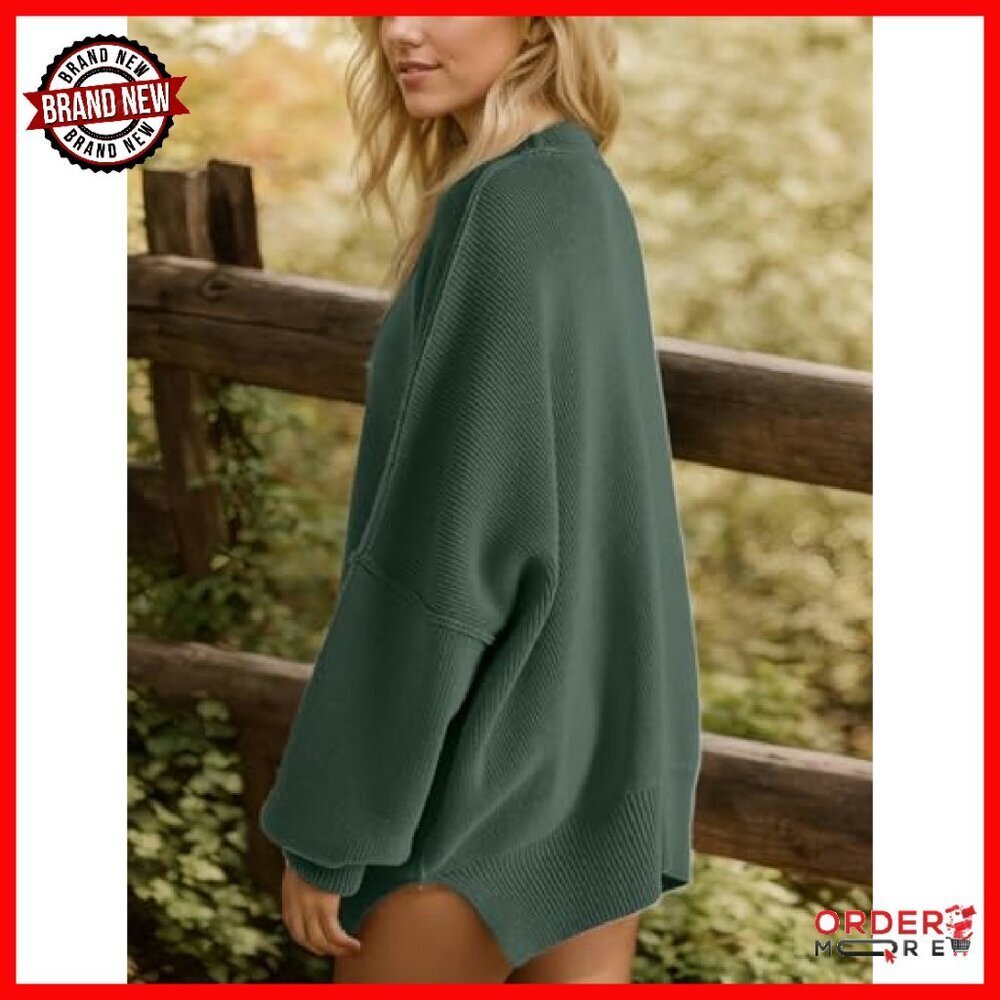 Oversized Slouchy Pullover Sweater Reversible Batwing Sleeves Urban Casual - Picture 4 of 7